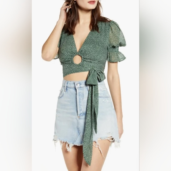 NWT! J.O.A. Anthropologie Spring Polka Dot Print Women's Ariel Wrap Crop Top XS - Picture 6 of 16